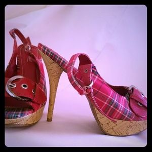 Red plaid heels